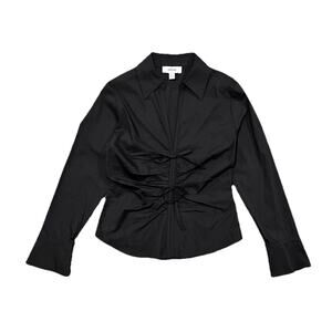 Jason Wu Long Sleeve Double Bow Ruched V-neck Collared Top Women’s Small